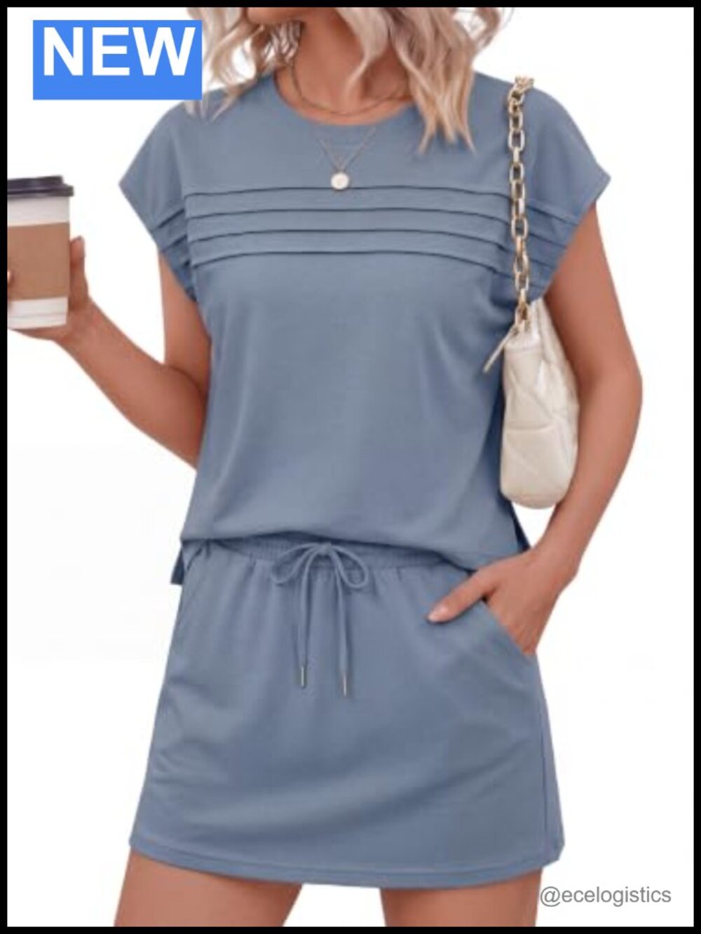 Women's 2-Piece Skort Set Cap Sleeve Top with Pockets